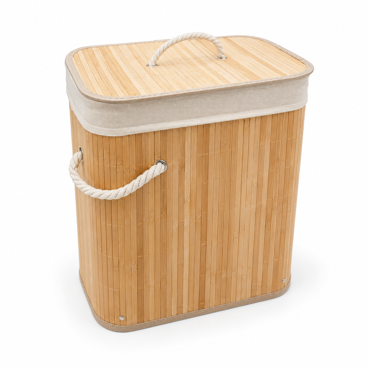 Canasto bamboo c/ tela y tapa plegable