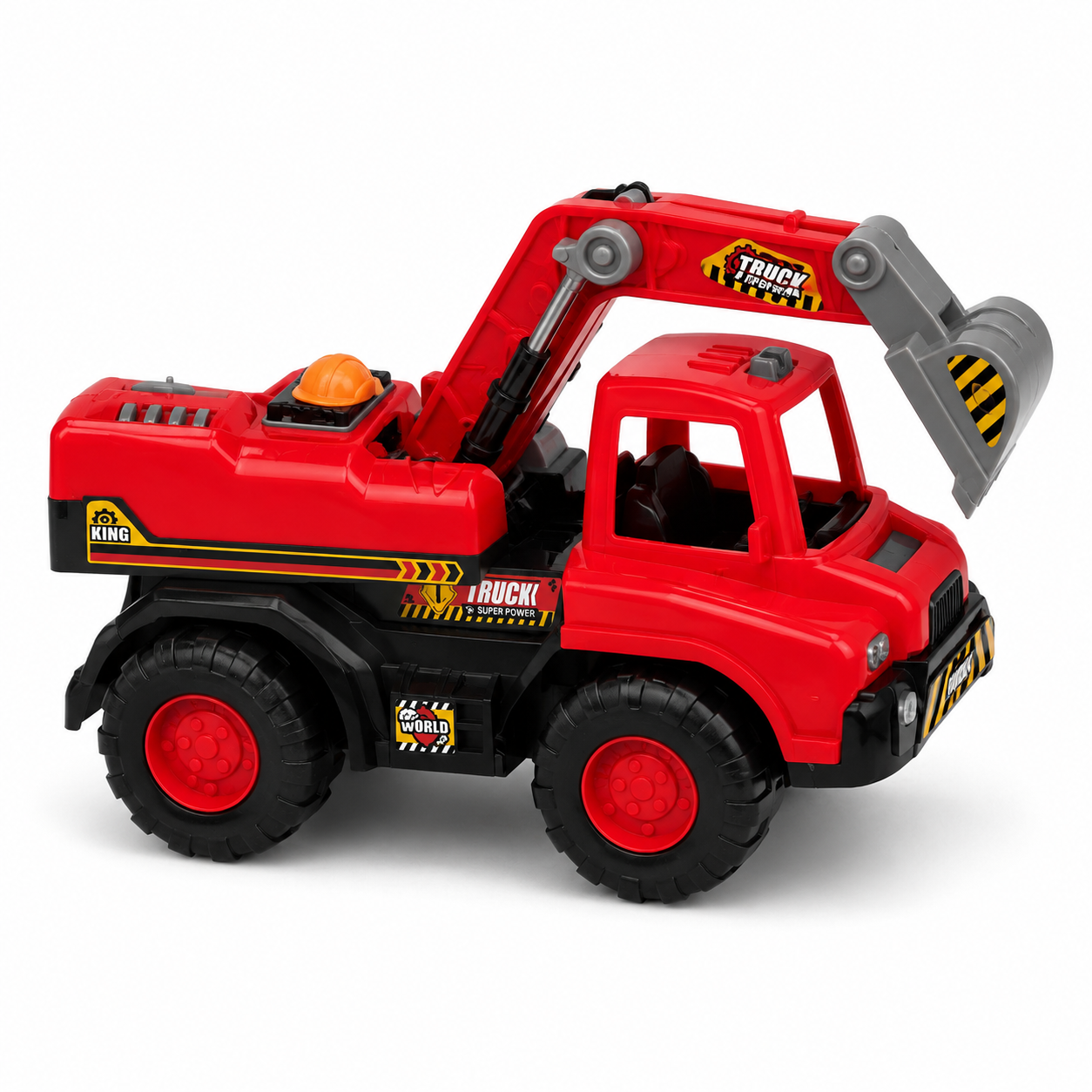 Camion rojo retroexcavadora